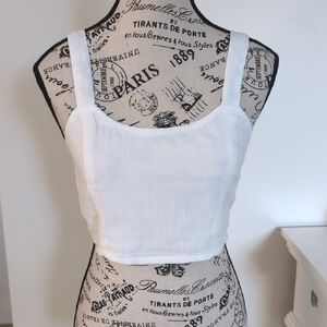 AERIE | Women's White Woven Corset w/ Smocked Back Cropped Tank Top
